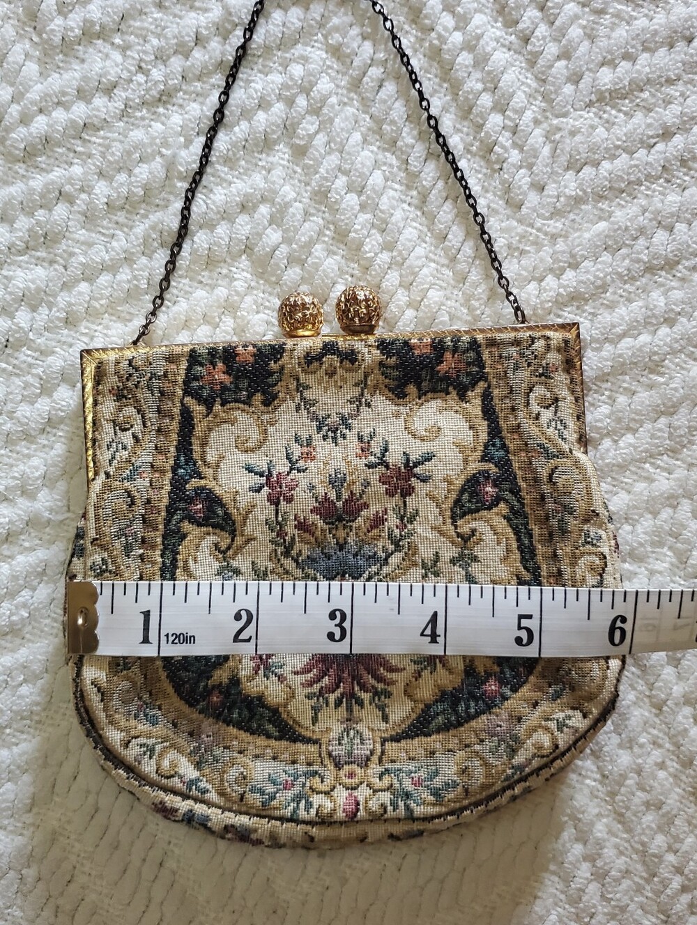 Vintage French Floral Tapestry Kiss Lock Chain Evening Bag Purse - Picture 13 of 14